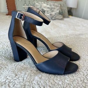 Jessica Simpson Navy Blue Leather Sandal Pumps Size 9, Style Sherron, work, date